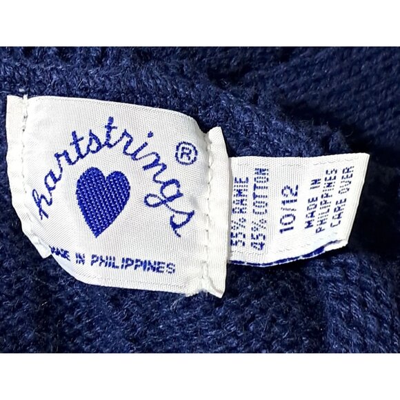 Vintage Hartstrings Girls Knit Vest Navy Blue 10/12 Floral Applique & Gingham Bo - Picture 2 of 7